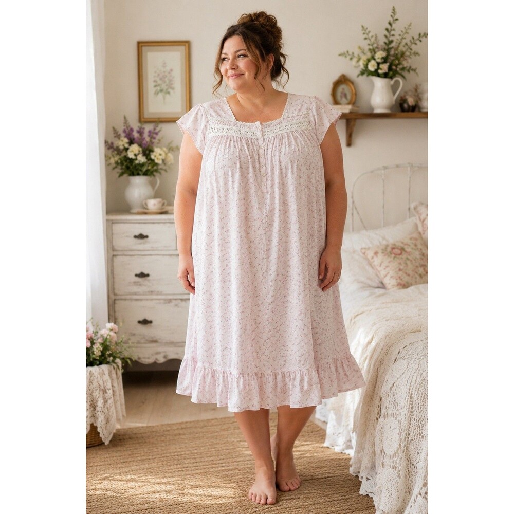 Eileen west nightgown Plus 3X Cap Sleeves Cotton Floral Soft Comfy  Cottage